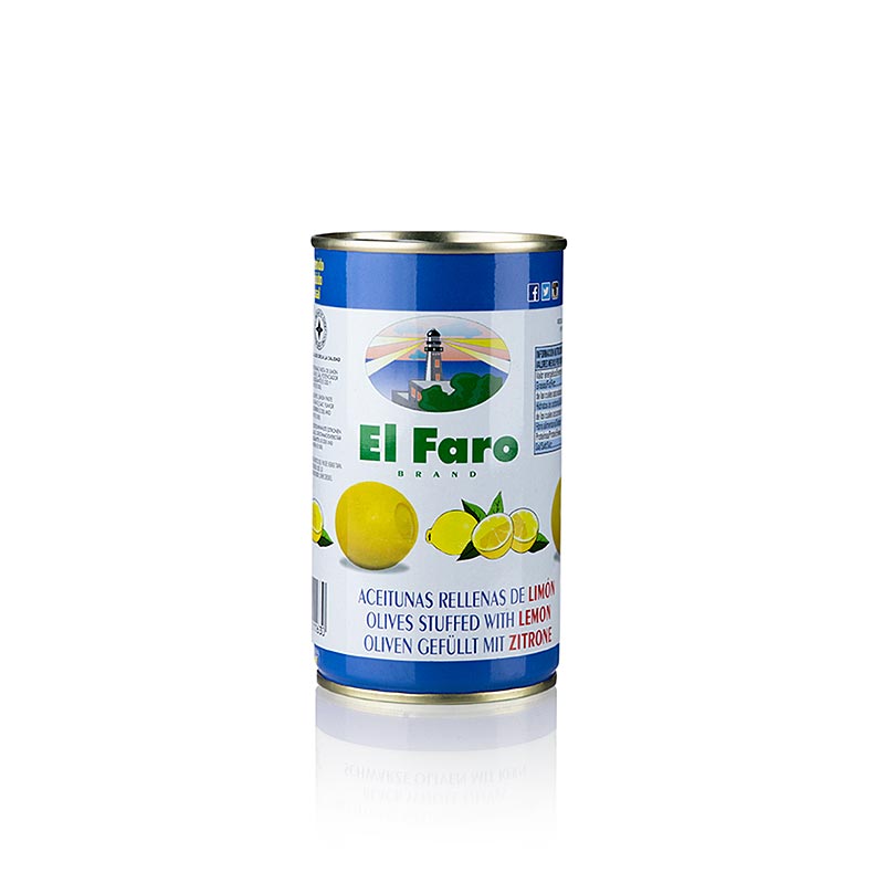 Grønne oliven, uden kerner, med citronpasta, i saltlage, El Faro, 350 g