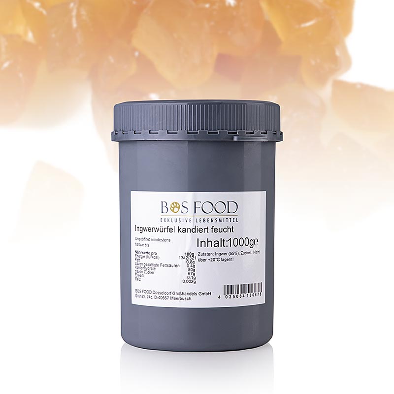 Ingefær i tern, kandiseret, fugtig, 1 kg