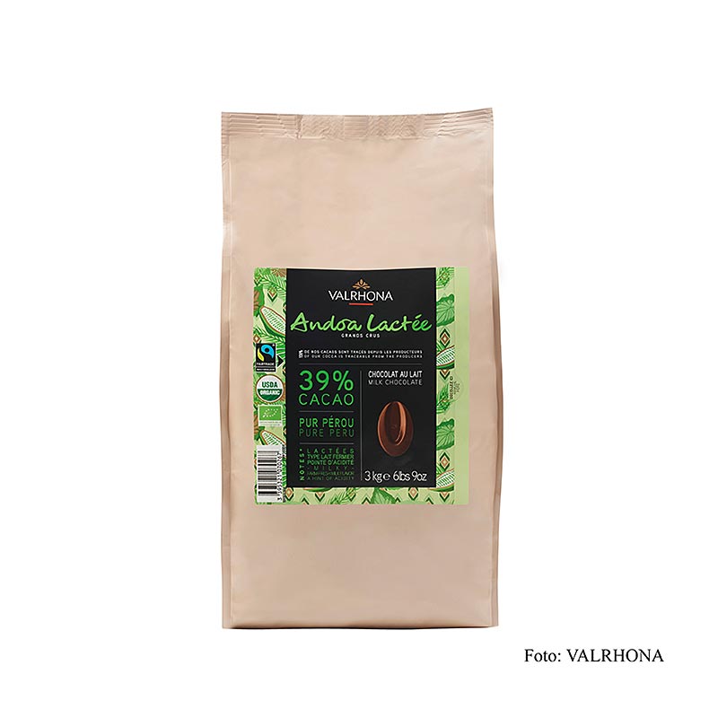 Valrhona Andoa Lactée, overtrækschokolade mælk, callets, 39% kakao, BIO 3 kg
