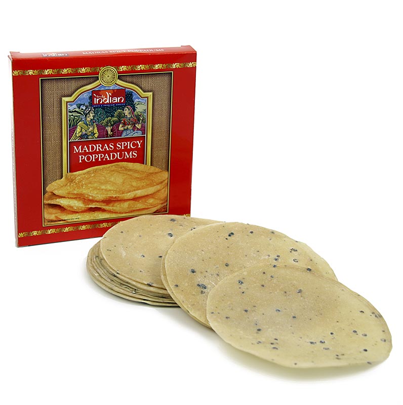 Pappadums, med sort peber ø 12-13cm, 112 g, 12 stk.