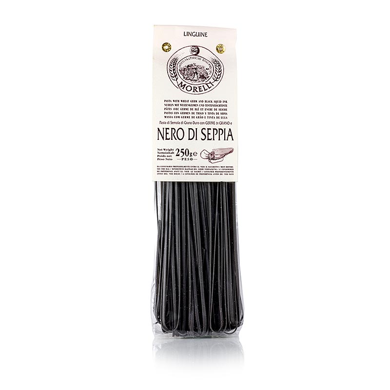 Morelli 1860 Linguine, sort, med sepia blæksprutteblæk & hvedekim, 250 g