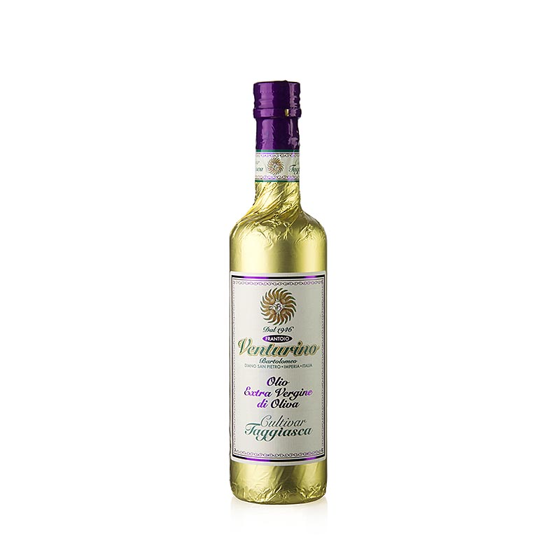 Ekstra jomfruolivenolie, Venturino, 100 % Taggiasca-oliven, guldfolie, 500 ml
