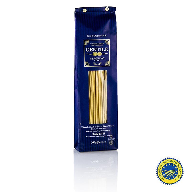 Pastificio Gentile Gragnano IGP/PGI - Spaghetti, ø 2,2 mm, bronzetrukket, 500 g