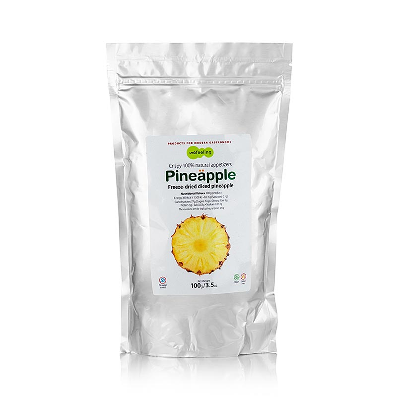 TÖUFOOD LYOFËELING PINEAPPLE, frysetørret ananas, tern, 100 g