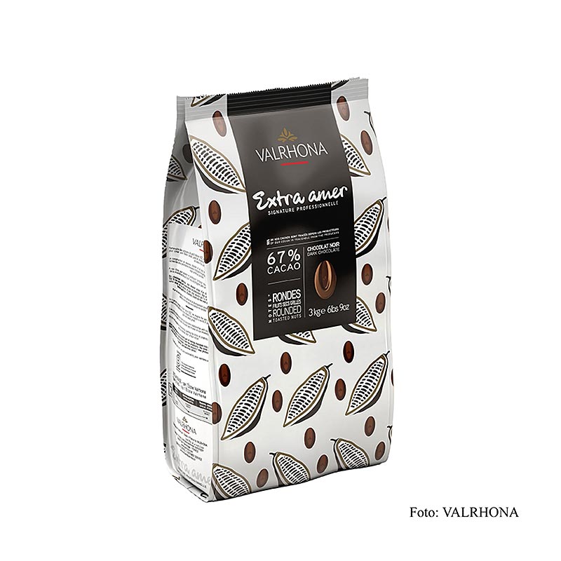 Valrhona Extra Amer, mørk couverture, Callets, 67% kakao, 3 kg