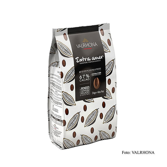 Valrhona Extra Amer, mørk couverture, Callets, 67% kakao, 3 kg