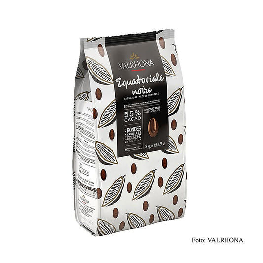 Valrhona Equatoriale Noire, mørk couverture, Callets, 55% kakao, 3 kg