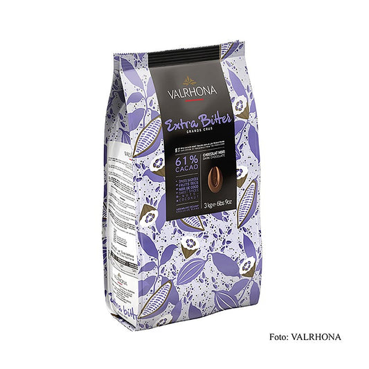 Valrhona Extra Bitter, mørk couverture, Callets, 61% kakao, 3 kg