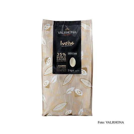 Valrhona Ivoire, hvid couverture, callets, 35% kakaosmør, 3 kg