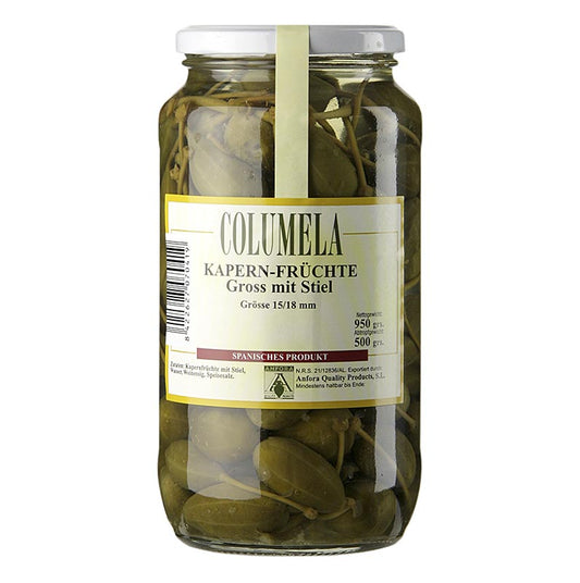 Kapersfrugter, medium, med stilk, ø 15-18mm, Columela, 950 g