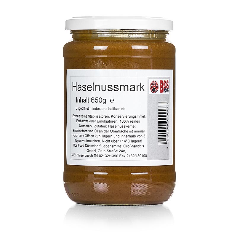 BOS FOOD Hasselnøddepulp, 100% pulp uden tilsætningsstoffer, 650 g