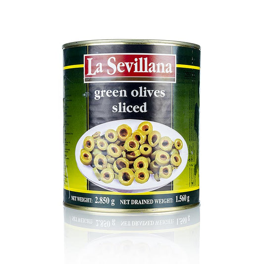 Grønne oliven, i skiver, i saltlage, 3 kg