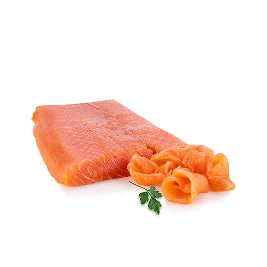Skotsk røget laks, filet, kort og bred, uden skiver, ca. 400 g
