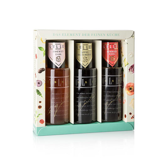 Gölles eddikeforstøversæt: hindbær-, Schilcher- og balsamicoæbleeddike, 375 ml, 3 x 125 ml
