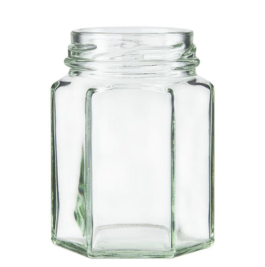 Glas, sekskantet, 110 ml, ø 48 mm halsfinish, uden låg, 1 stk.