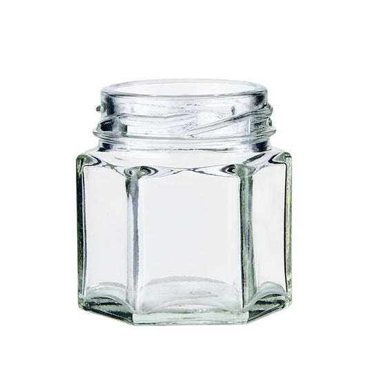 Glas, sekskantet, 47 ml, ø 43 mm halsfinish, uden låg, 1 stk.
