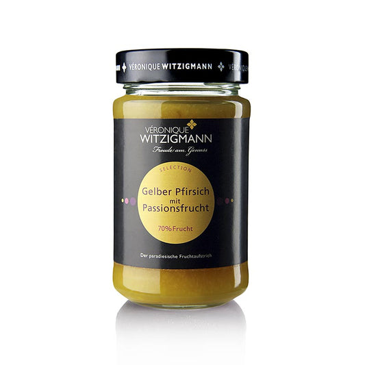 Gul fersken med passionsfrugt - frugtpålæg, 225 g