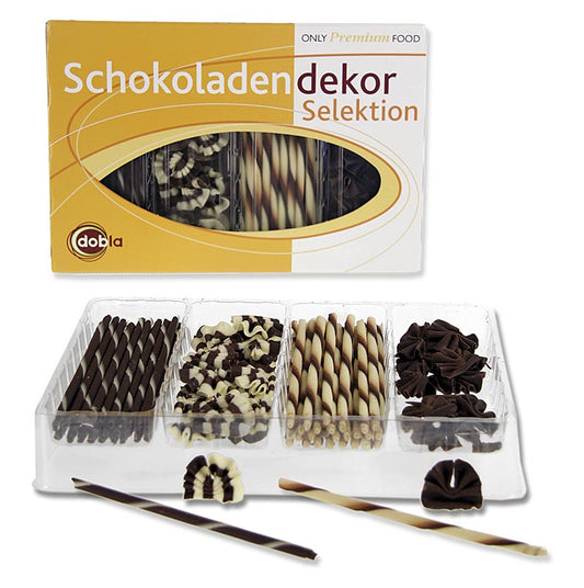 Chokoladedekorationssortiment - Udvalg 2, 4 typer cigarillos &amp; vifter, 260 g, ca. 90 stk.