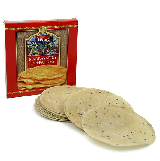 Pappadums, med sort peber ø 12-13cm, 112 g, 12 stk.