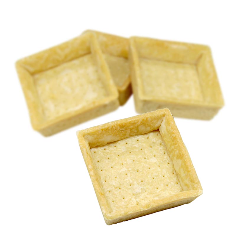 Snack-tarteletter, kvadratiske, 7x7 cm, 1,8 cm høje, lette, salte, veganske, 3,27 kg, 120 stk.