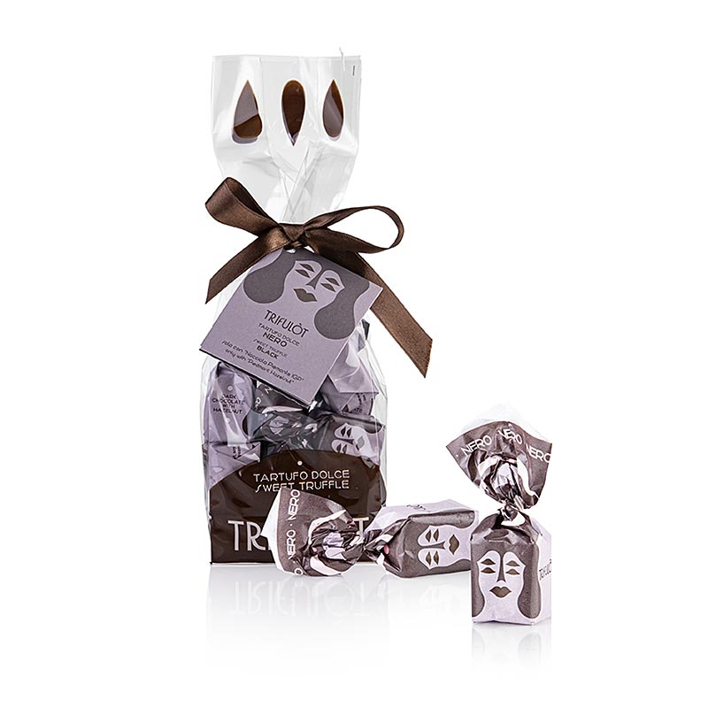 Tartuflanghe trøffelpraliner "trifulòt", mørk chokolade, ca. 14 g, sort, 200 g