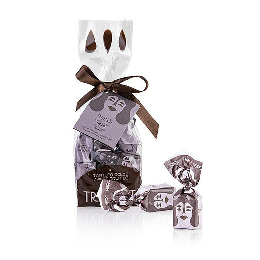 Tartuflanghe trøffelpraliner "trifulòt", mørk chokolade, ca. 14 g, sort, 200 g