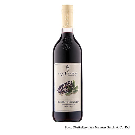 Haschberg hyldebærsaft, 100 % direktepresset saft, van Nahmen, økologisk, 750 ml