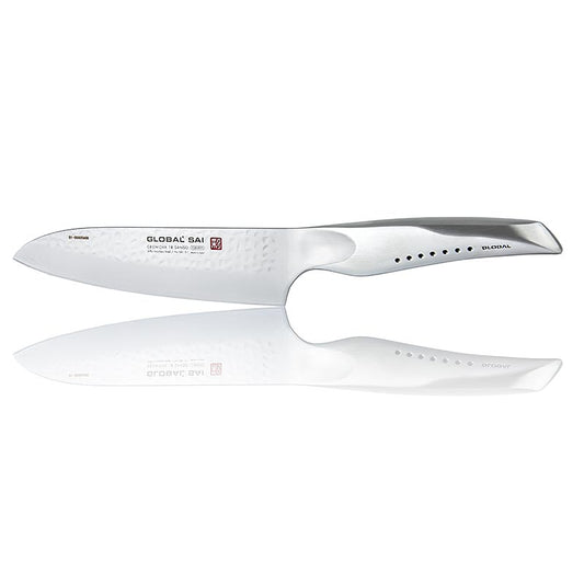 Global SAI-01 Kokkekniv, hammerslagsdesign, 19 cm, 1 stk.