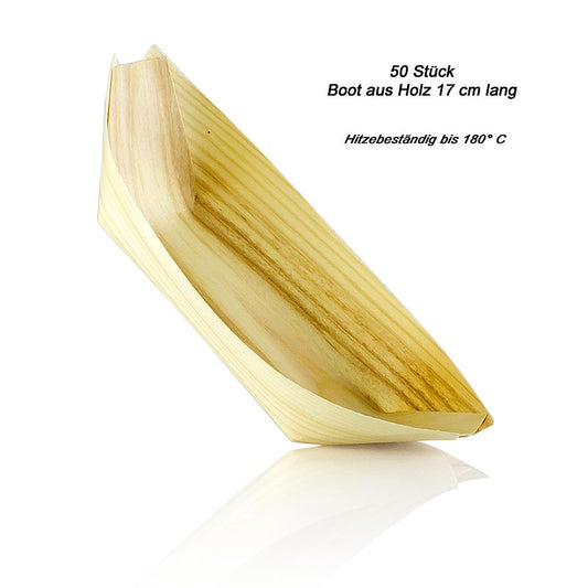 Engangsbåd i træ, ca. 17-18 cm, varmebestandig op til 180° C, 50 stk.