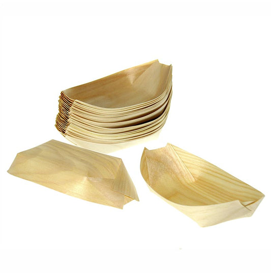 Engangsbåd i træ, ca. 31,5 cm, varmebestandig op til 180° C, 50 stk.