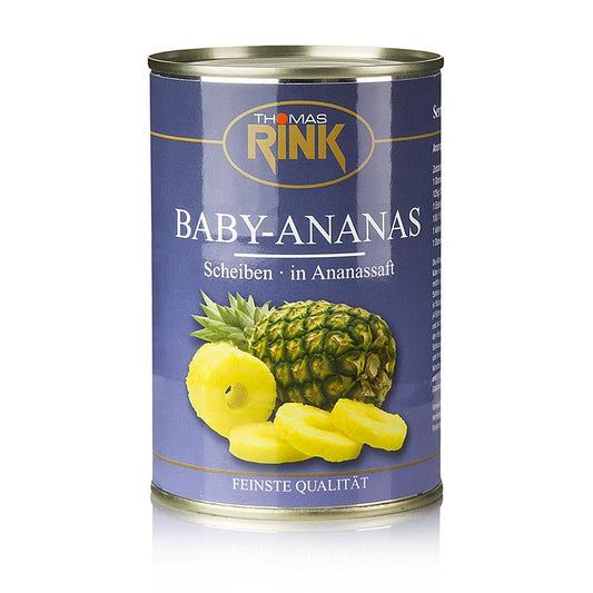 Babyananas i skiver, i ananasjuice, 425 g