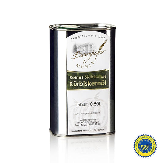 Græskarkerneolie fra Steiermark BGB, 100 % ren, Berghofer-Mühle, 500 ml