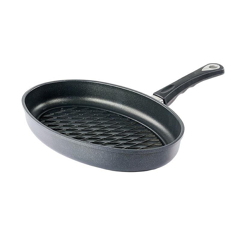 AMT Gastroguss, grillpande, oval, induktion, med BBQ-diamantmønster 35x24 cm, 1 stk.