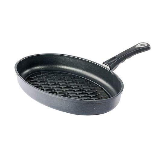 AMT Gastroguss, grillpande, oval, induktion, med BBQ-diamantmønster 35x24cm, 1 stk.