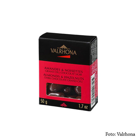 Valrhona Equinoxe-kugler - mandler/hasselnødder i mørk chokolade, 50 g