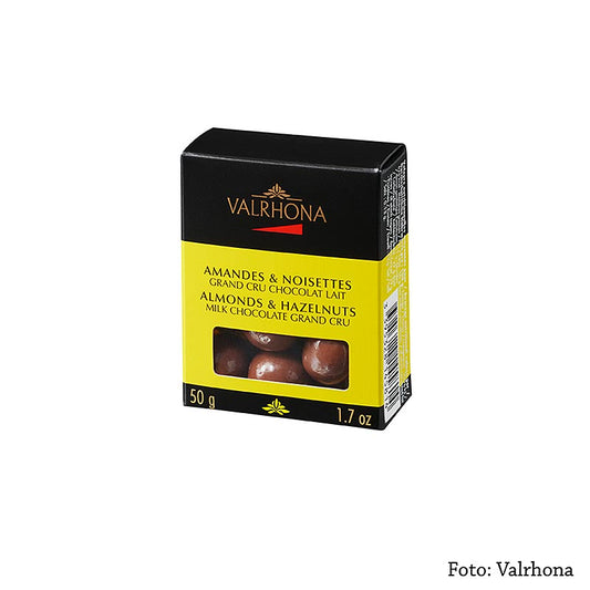 Valrhona Equinoxe-kugler - mandler/hasselnødder i mælkechokolade, 50 g