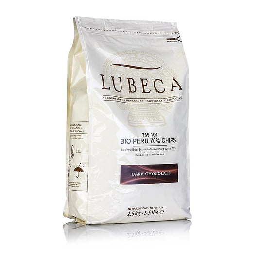 Lubeca Peru, mørk overtrækschokolade, 70 %, småkager, økologisk, 2,5 kg