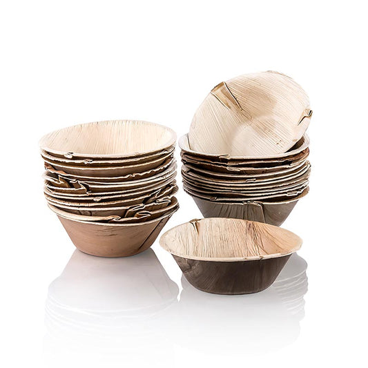 Engangstallerken med palmeblade, rund, ca. ø 15,5 cm, dyb, 100 % komposterbar, 100 stk.