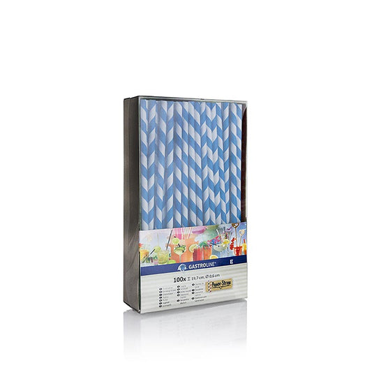 Engangssugerør af papir "Stripes", blå-hvid, 19,7 cm, 100 stk.