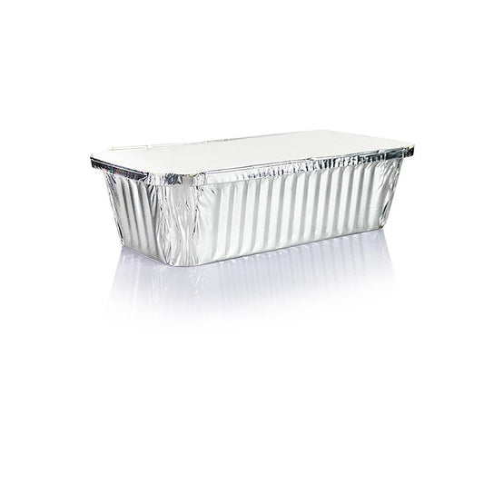 Take-away-bakker i aluminium til engangsbrug, rektangulære med låg, 5,4x11x21,3 cm, 1 l, 10 stk.