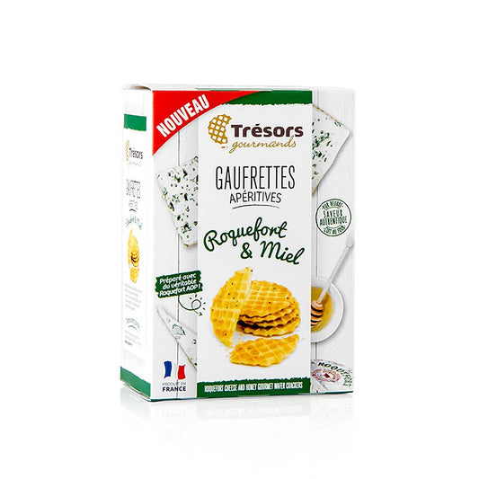 Barsnack Trésors - Gaufrettes, Frankrig. Mini-vafler med roquefort-ost og honning, 60 g