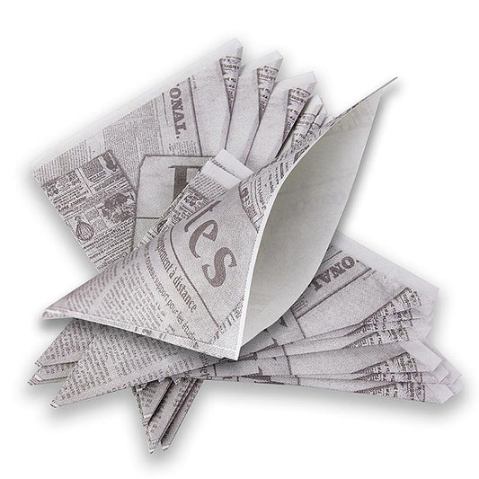 Engangssnackposer til fish &amp; chips/fries, med avispapir, 14 cm, 2.200 stk.