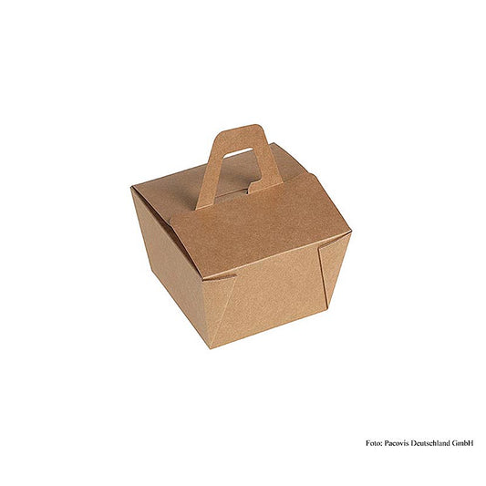 Engangs Naturesse Take Away Box, med håndtag, Kraft/PLA, 9x9x6,5cm, 500ml, 450 stk.