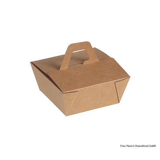 Engangs Naturesse Take Away Box, med håndtag, Kraft/PLA, 12x12x6,5cm, 900ml, 200 stk.