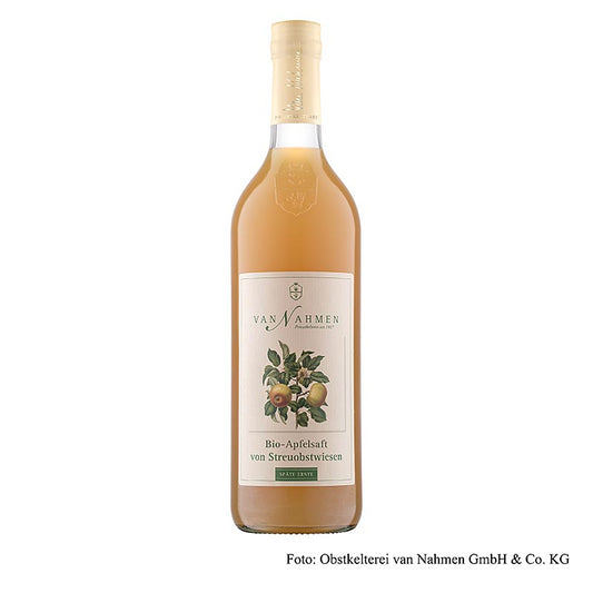 Orchard meadow æblejuice, sen høst, 100% direkte juice, van Nahmen, økologisk, 750 ml