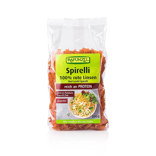 Rapunzel, Linsepasta - Spirelli lavet af røde linser, økologisk, 300 g