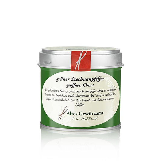 Szechuanpeber (Sichuan/bjergpeber), grøn, åbnet, Altes Gewürzamt, 35 g