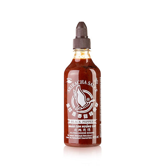 Chilisauce - Sriracha, stærk, med sort peber, stærk, Flying Goose, 455 ml