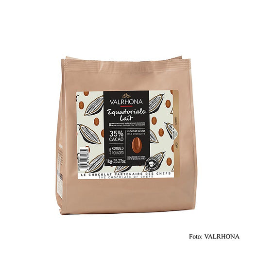 Valrhona Equatoriale Lait, sødmælksovertræk, callets, 35% kakao, 1 kg