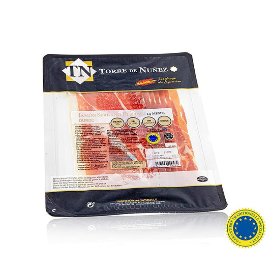 Jamon Serrano Reserva TSG, 14 måneder, skiveskåret skinke, Torre de Nunez, 100 g